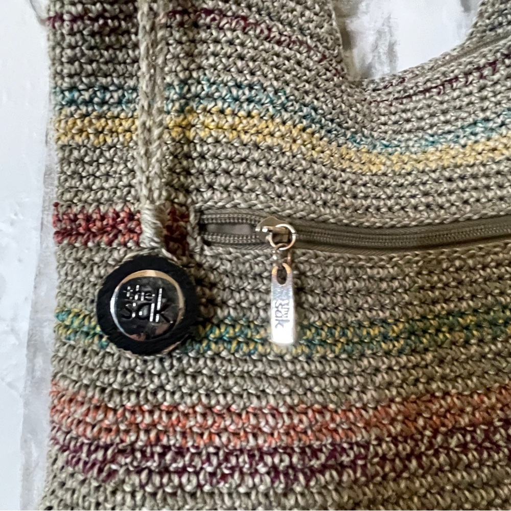 Sak Belle Tote Bag Multicolor Stripes Crochet Woven Gypsy Hobo Shoulder Bag - Picture 2 of 8